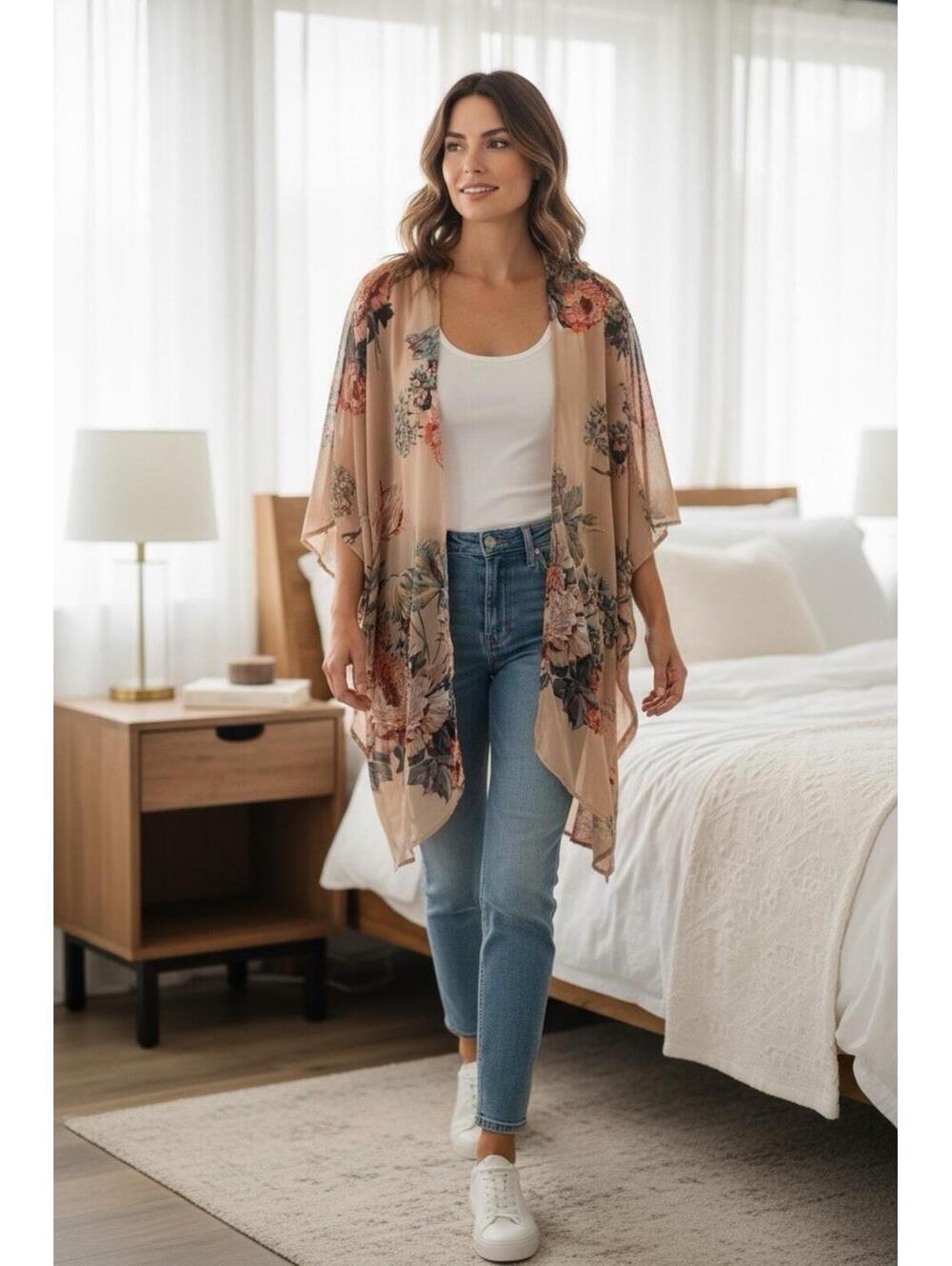 Umgee Tan Floral Duster Sz.S/M